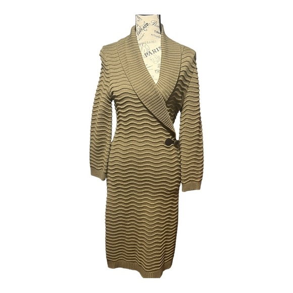 Calvin Klein Shawl Collar Textured Ribbed Knit Wrap Dress w/Buckle Accent Small - Picture 1 of 10
